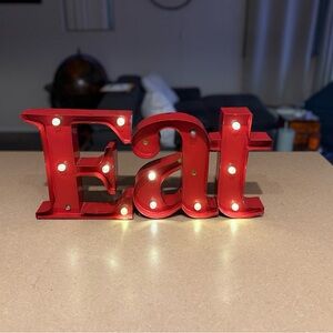 Metal Marquee 'EAT' Lighted Sign Home Decor 21.5"x10"x2" Battery Operated